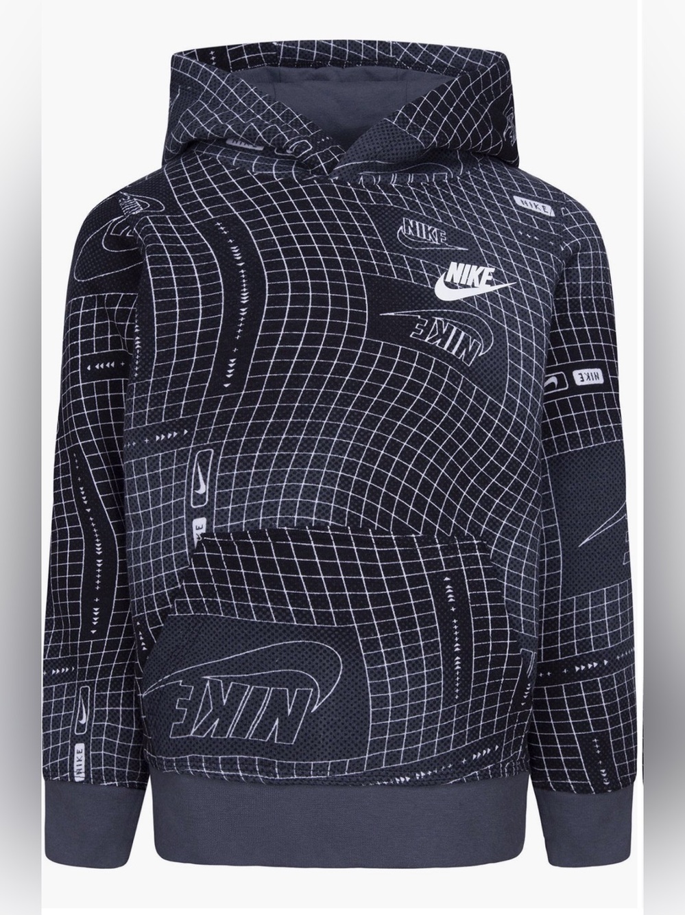 Nike Kids Black and White Graphic Grid Hoodie